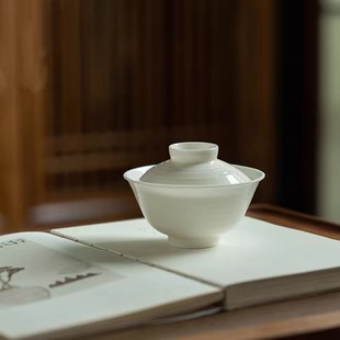 盖碗不烫手 白瓷茶碗茶杯功夫茶具 泡茶碗二才盖碗 家用薄胎