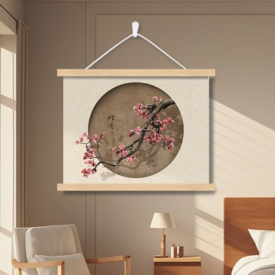 梅花电表箱盒遮挡装饰画挂画配弱2024新款客厅卧室餐厅墙壁布艺轴