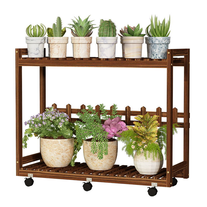 花架置物架阳台多肉架花架子客厅落地式实木质简约移动带轮花盆架