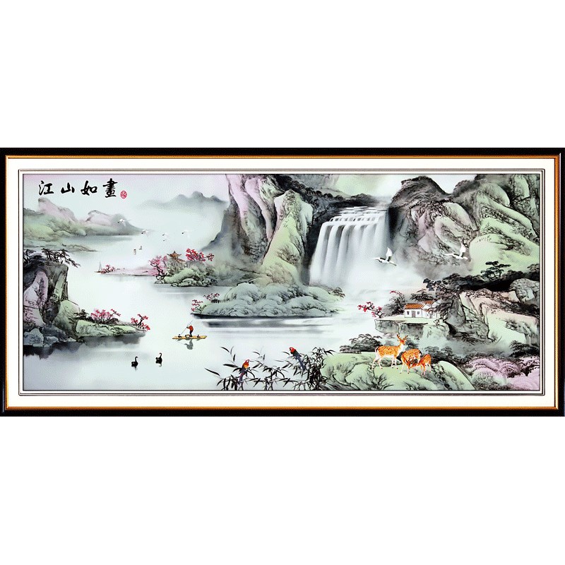 江山如画十字绣2020新款线绣客厅大幅山水风景画2021手工自己绣