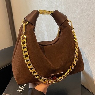 手提包跨境法式小众麂鹿皮复古时尚单肩包洋气百搭休闲通勤斜挎包