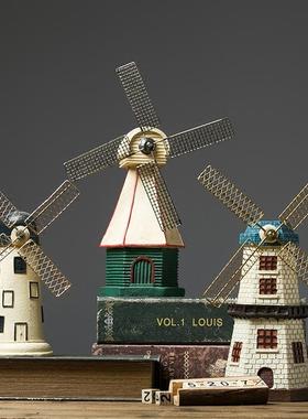 创意美式风车复古小摆件客厅酒柜家居房间软装饰品北欧电视柜摆设