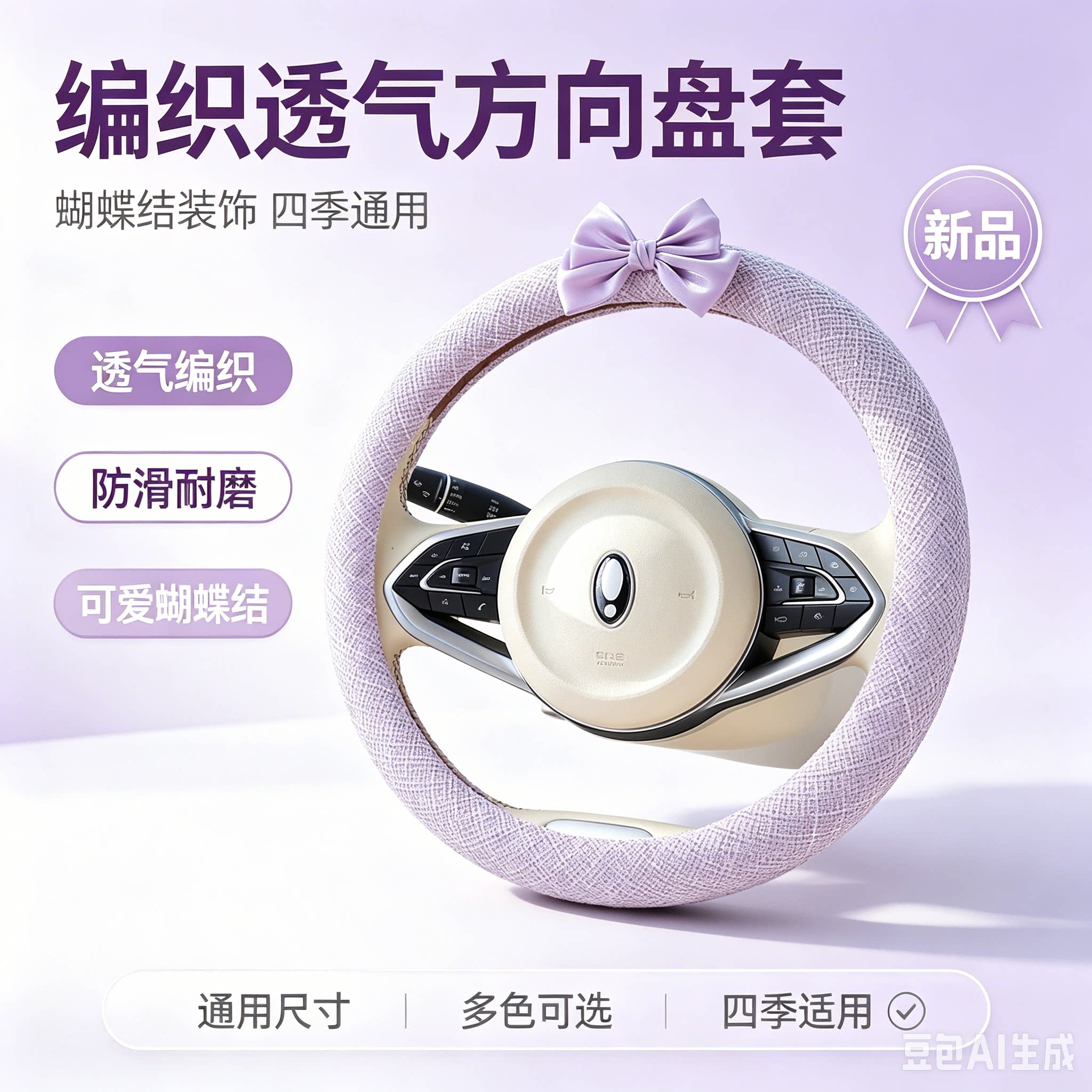 可爱方向盘套女款蝴蝶结小香风四季D型防滑耐磨卡通装饰汽车把套