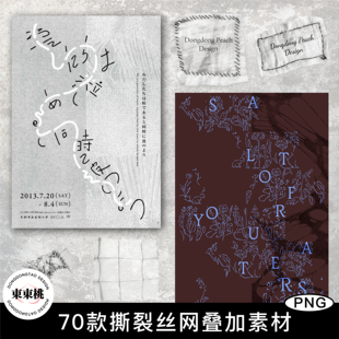 70款撕裂破损丝网面料纱布丝线材质叠加PNG免扣设计素材