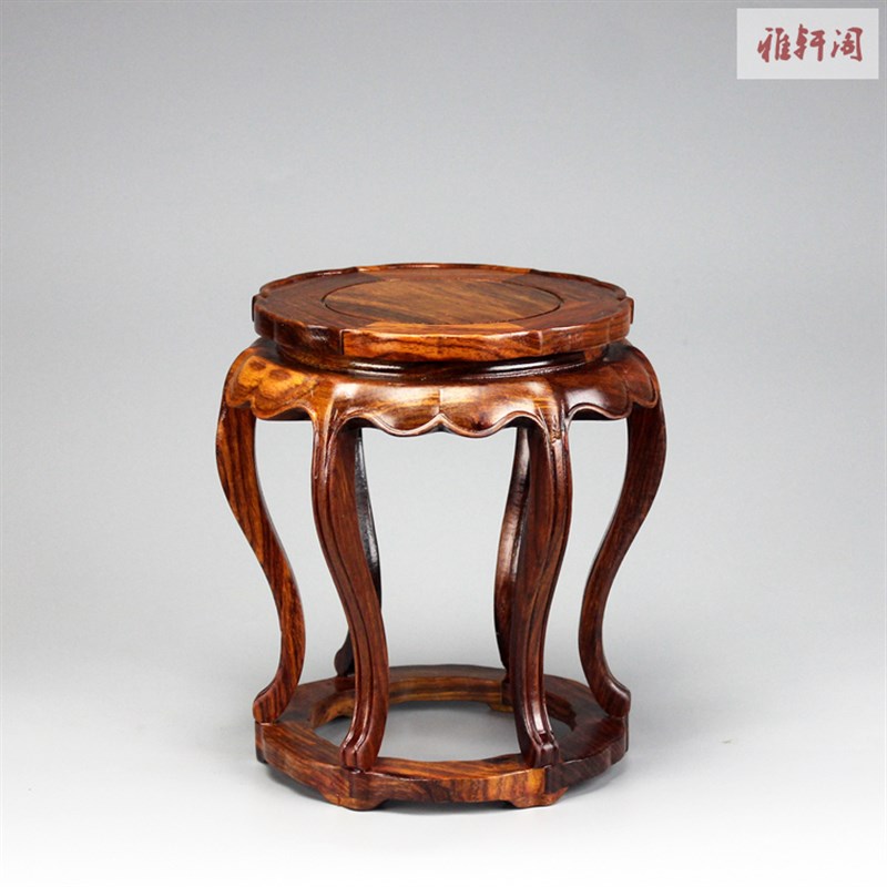 花梨木海棠形小花几中式古典圆形C木托盆景架花瓶瓷器摆件红木底