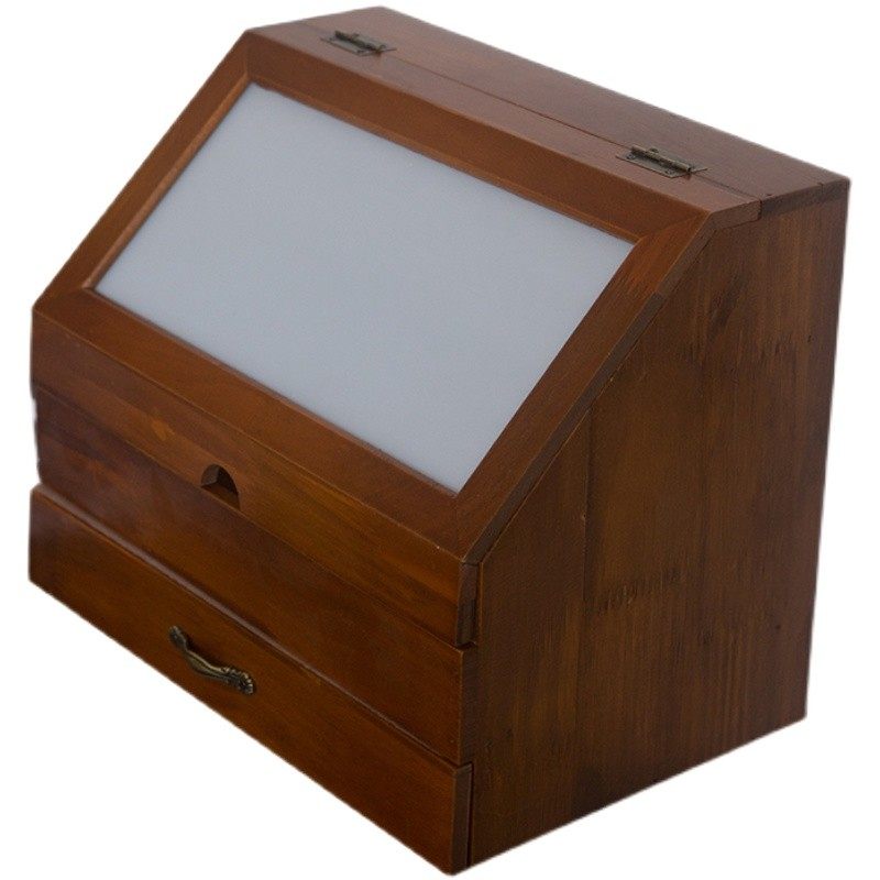 复古风实木桌面收纳盒卧室梳妆台护肤品木制收纳抽屉香水防尘柜子