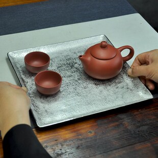 朱斌金工捶打纯锡干泡台茶盘壶托壶承茶壶托盘水果盘点心盘正方形