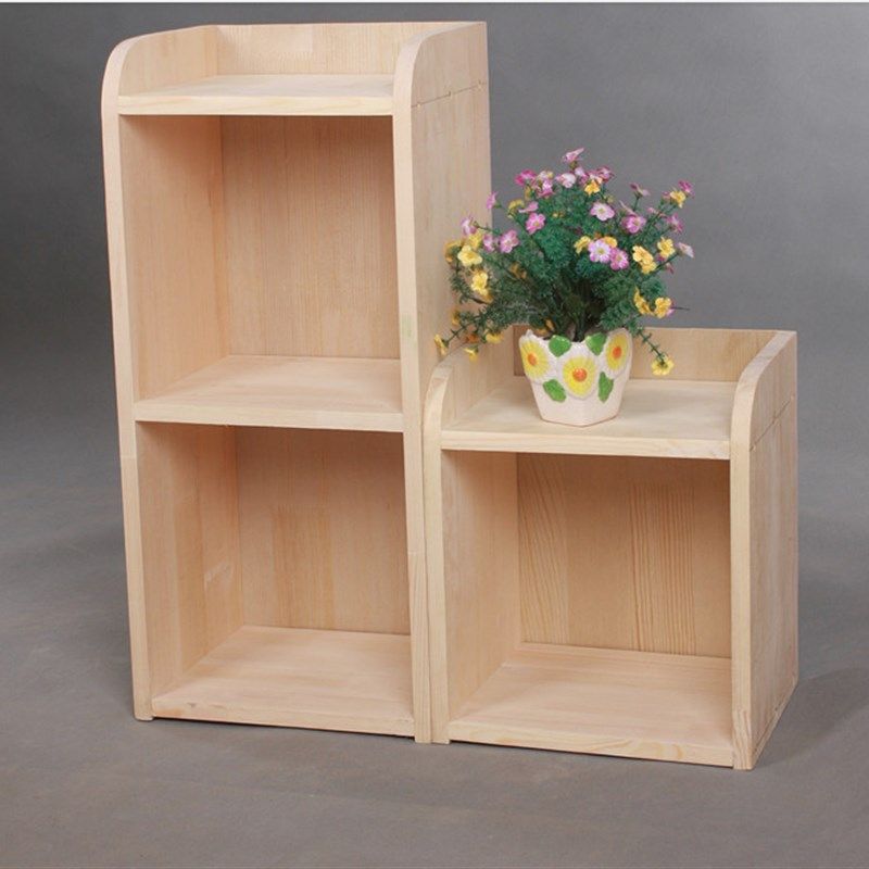 儿童简易实木书柜松木书架组合储物格子柜学生置物柜收纳小柜子
