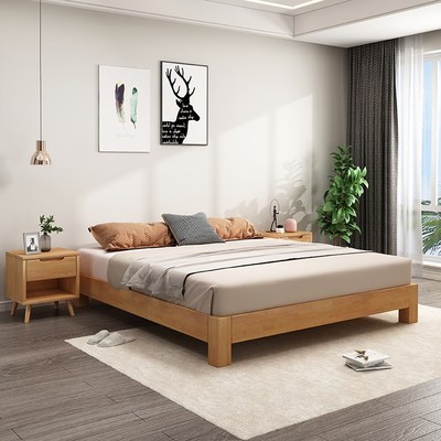 胡桃色实木榻榻米床排骨架床无床头床架矮床民宿床可定制任意尺寸