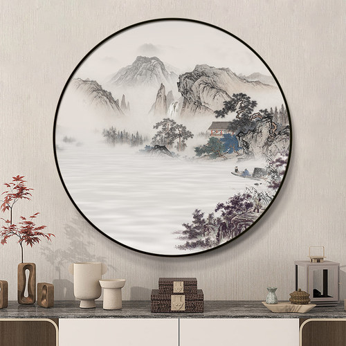 禅意水墨画客厅装饰画圆形新中式