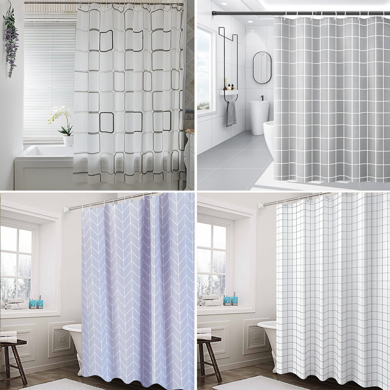 现代简约方格印花浴帘卫生间防水窗帘peva防水淋浴帘 隔帘