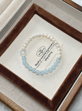 月下雅韵新款玉髓珍珠手链简约气质显白高级手饰单圈精致手链