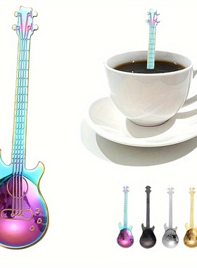 2025新款创意304不锈钢吉他贝斯音乐甜点勺子咖啡搅拌工具