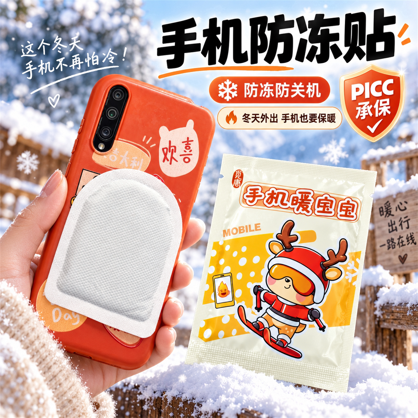 手机暖宝宝防冻防关机冬天东北户外防寒套壳加热发热贴保温暖神器