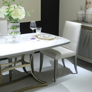 璞博家具现代美式 新品 轻奢高品质圆形大理石家用餐桌实木餐椅组合