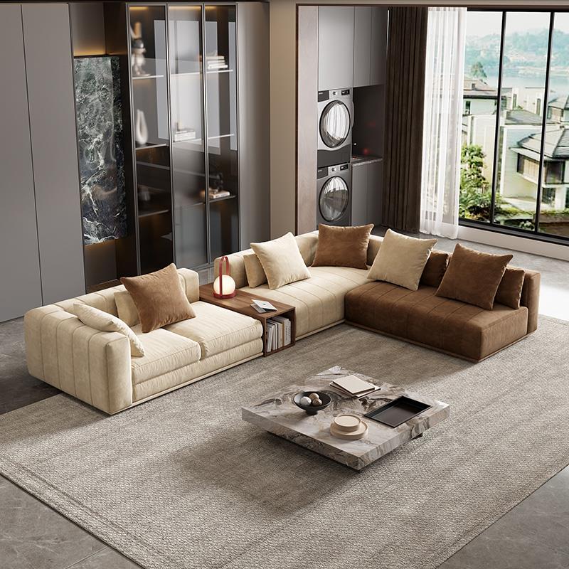 意式极简轻奢钢琴键真皮沙发客厅别墅大平层转角模块组合布艺沙发