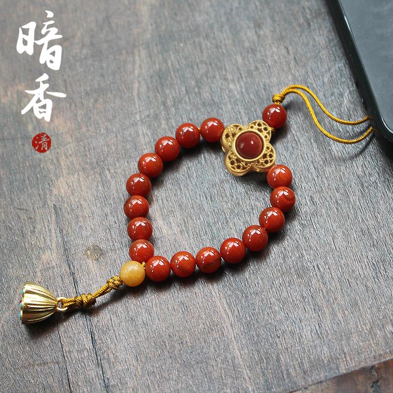南红手机挂绳指环款手腕短款手机挂链中国风饰品挂件防丢绕指柔