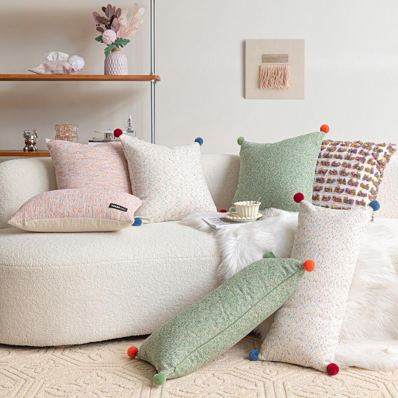 可爱彩色抱枕沙发靠枕儿童房靠垫北欧糖果绿长腰枕设计师软装靠包