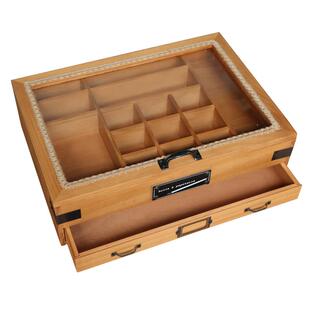 叁杉家居书桌桌面木质防尘玻璃手工收纳盒印章胶带彩铅复古文具盒