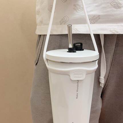 简约不锈钢咖啡杯保温杯女高档精致杯子男便携式外带办公吸管水杯
