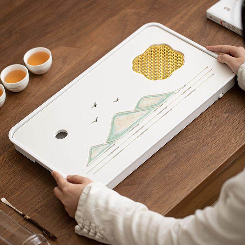 远山陶瓷茶盘2025新款客厅家用高档白色茶台干泡台小型排水茶托盘,餐饮具,茶盘,淘宝优惠券,粉丝福利购,淘宝优惠卷