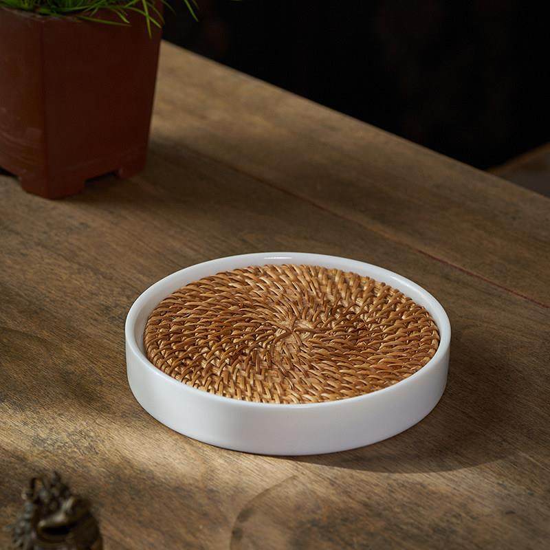 小型藤垫陶瓷壶承储水式德化白瓷一人干泡台茶盘茶托茶道配件托盘,餐饮具,茶道/零配,淘宝优惠券,粉丝福利购,淘宝优惠卷