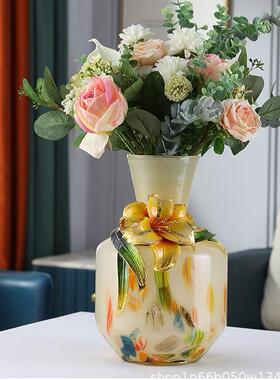 琥珀花点设计感玻璃花瓶插花客厅餐桌摆件彩色轻奢珐琅彩装饰花瓶