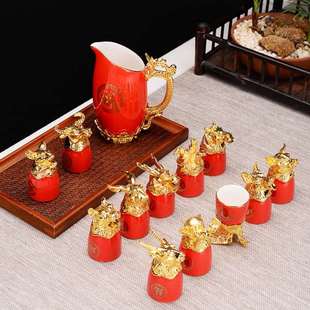 家用烈酒杯陶瓷酒壶分酒器节庆礼品定logo 十二生肖兽首白酒具套装
