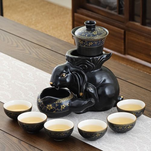 兔年茶具陶瓷f新年半自动茶器懒人套装一壶六杯活动礼品印制LOGO