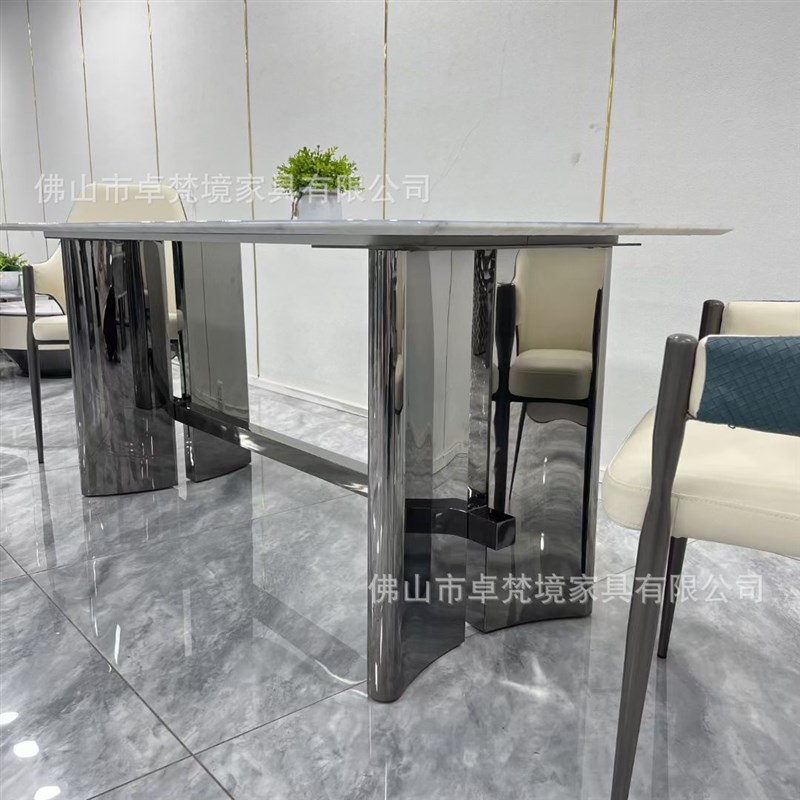 轻奢餐台脚奢石底座大理石餐台脚不F锈钢极简餐桌架意式岩板桌腿