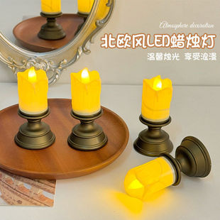 北欧风复古流泪烛台蜡烛灯led电子蜡烛灯餐厅装饰氛围灯桌面摆件