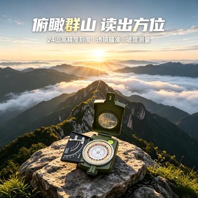 升级款二十四山罗盘带坡度计多功能户外指南针防水高精准专业罗盘