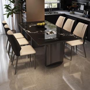 奢亮光超晶石奢石餐桌椅组合高端意式微晶石大理石长方形