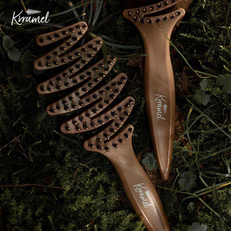 KRRAMEL松塔猪鬃护发梳按摩头皮气垫梳子可水洗干湿两用