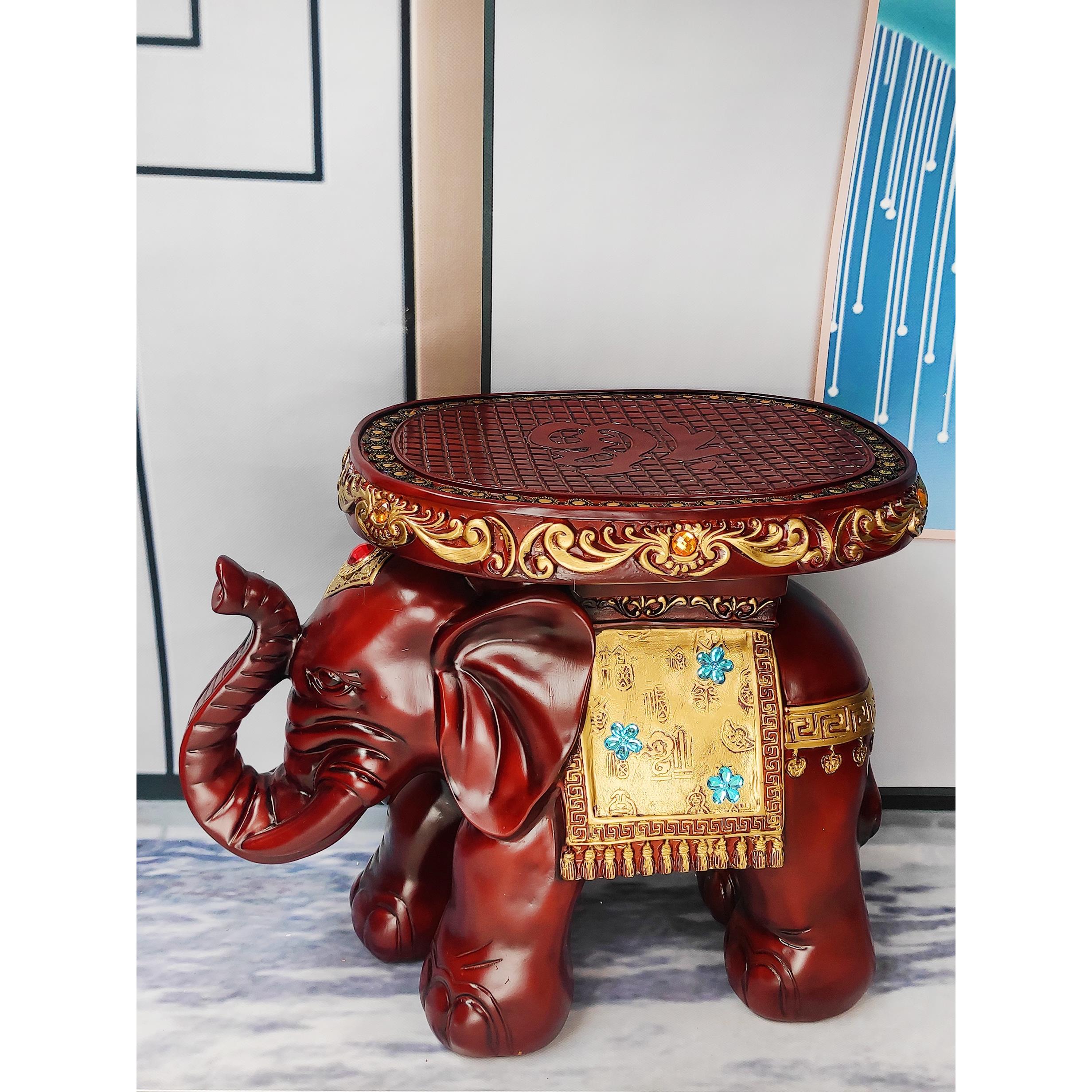 欧式大象换鞋凳红木色门口凳子中式客厅花盆置物架家居装饰品摆件