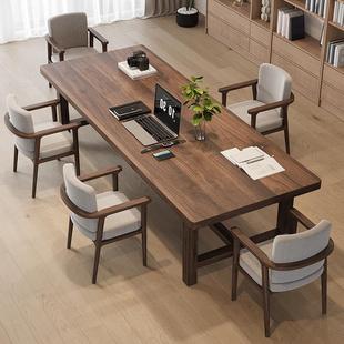 高档客厅实木大长书桌南美胡桃木大板桌工作台学习阅读桌家用现代
