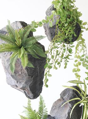仿真pu泡沫石头悬挂室内景观仿真石头墙定制悬浮假山创意雕塑摆件