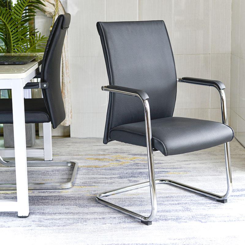 办公椅人体工学电脑职员家用麻将会客舒适弓形椅黑色皮椅靠背座椅