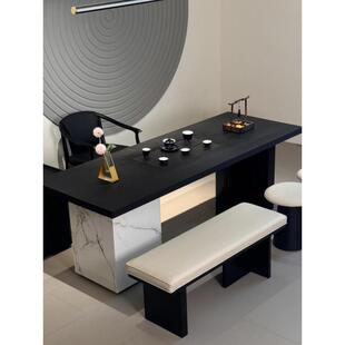 新中式实木轻奢茶桌椅组合现代简约岩板泡茶桌办公室会客茶台家具