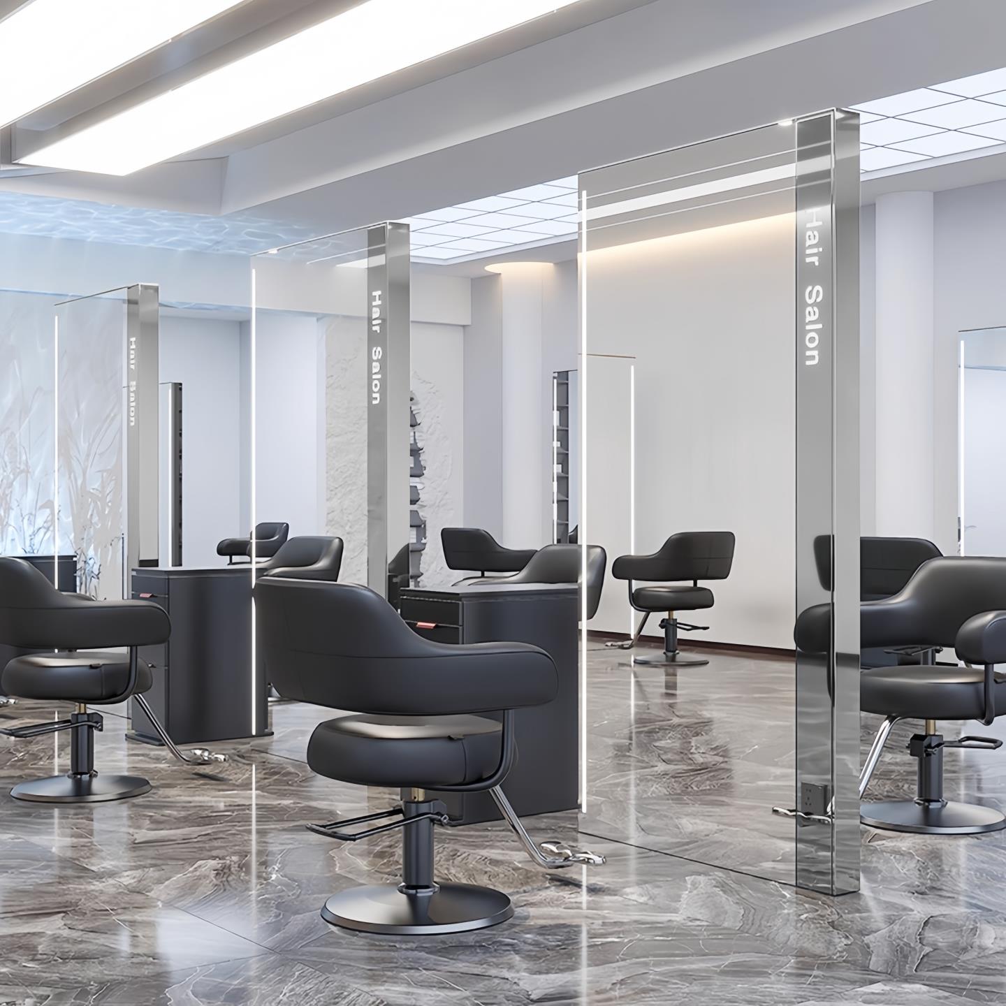 网红理发店镜子高端沙龙发廊专用美发镜台单双面带灯落地剪发镜