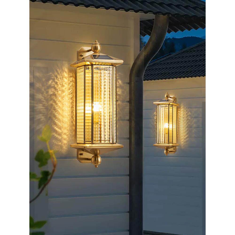 全铜户外太阳能壁灯欧式防水别墅围墙壁灯室外庭院大门两侧柱子灯