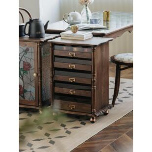 武英约瑟芬茶具柜客厅沙发侧柜可拆卸黑胡桃木角咖啡实木储物柜