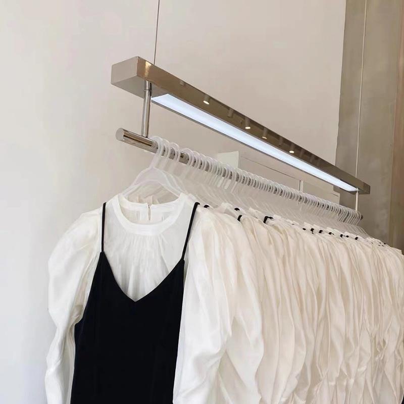 服装店展示架吊架悬吊式天花板架悬挂衣服架子不锈钢带灯女装上墙