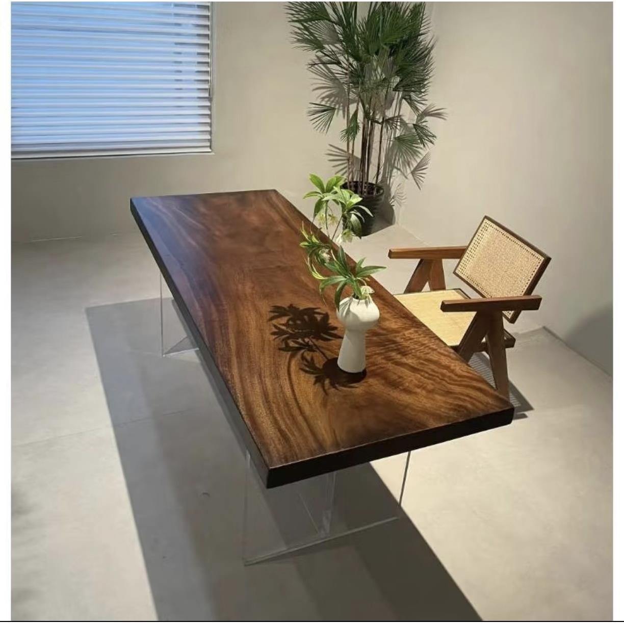 北美黑胡桃木大板实木茶桌茶台原木餐桌简约现代北美黑胡桃办公桌