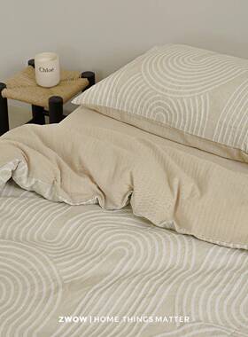 zwow高级轻奢侘寂提花白色法式奶油风纯棉全棉被套床品四件套
