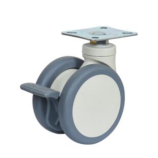 厂家直销医疗脚轮万向轮4英寸医疗器械双轮带制动M12丝杆静音轮