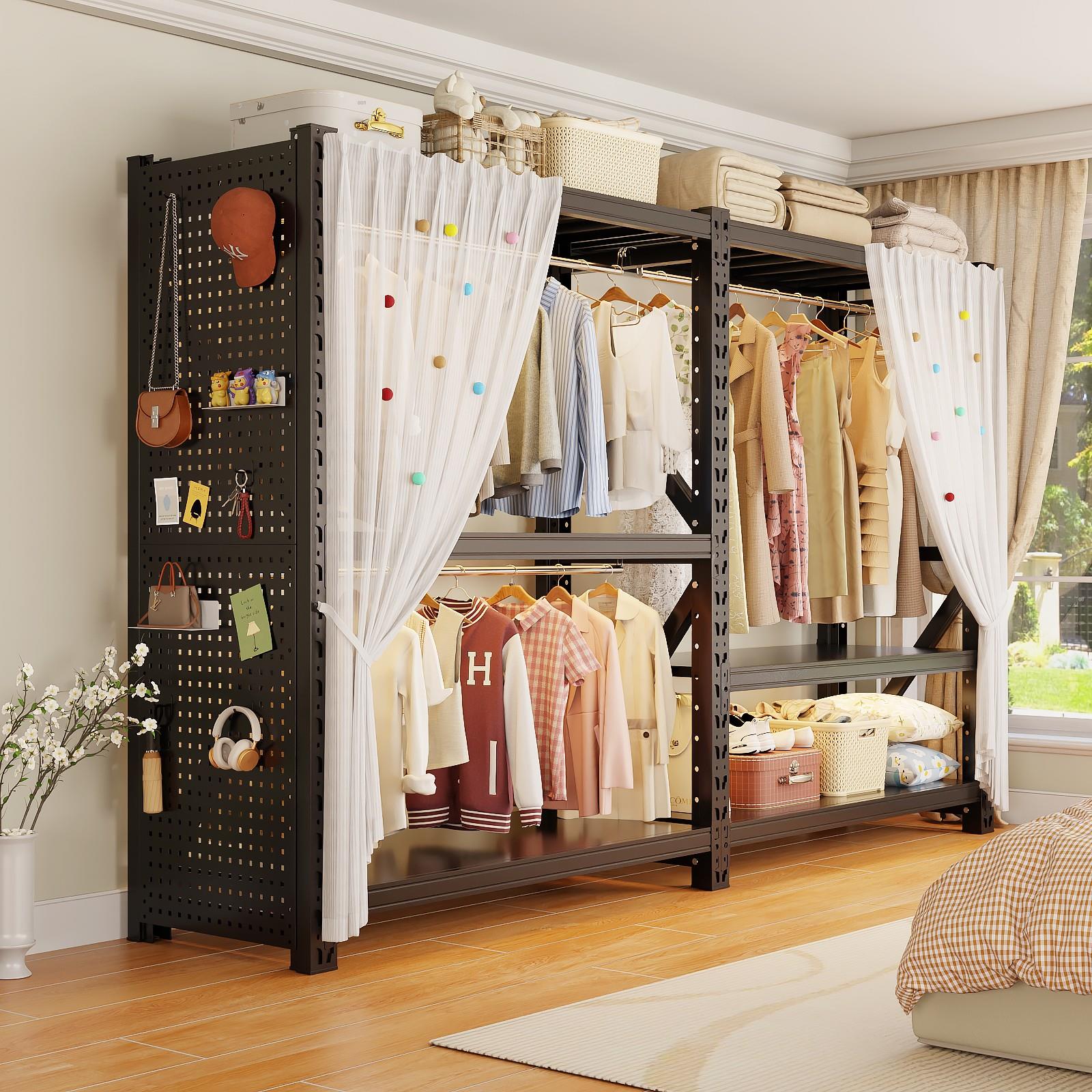 货架式衣柜家用卧室收纳置物架落地开放式出租屋衣帽间用钢制衣架