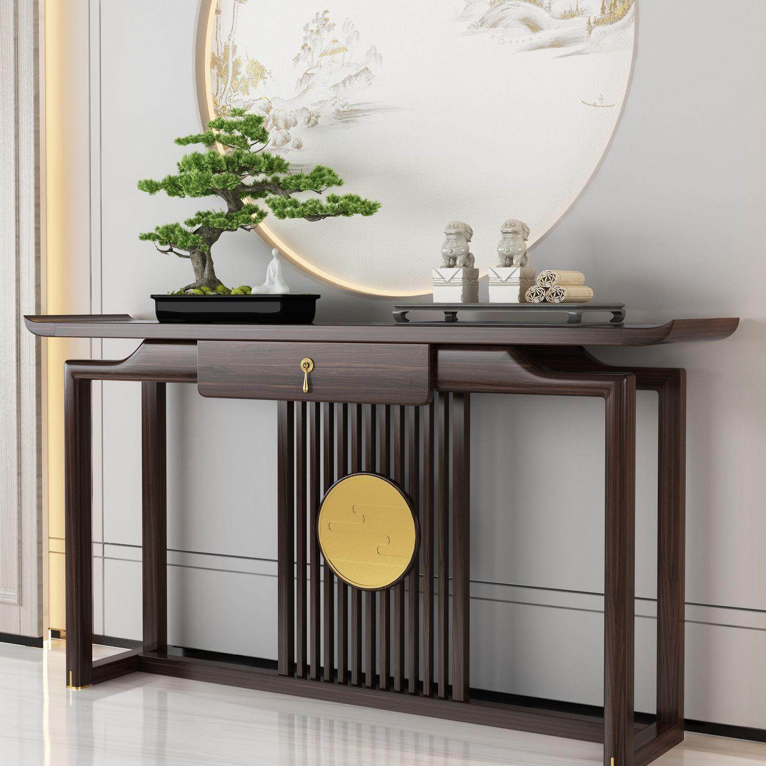 新中式玄关桌乌金木条案客厅入户门供桌靠墙玄关台超窄实木玄关柜