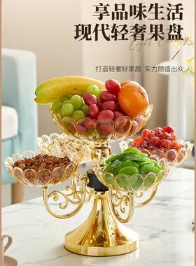 2023款水果盘客厅茶几家用分格多层新款多功能干果盘可旋转糖果盒