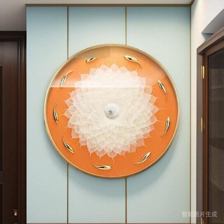 真实羽毛圆形装饰画立体实物餐厅走廊过道挂画壁画手工挂画菩提叶